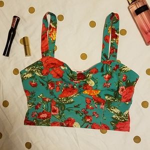 Teal floral crop top